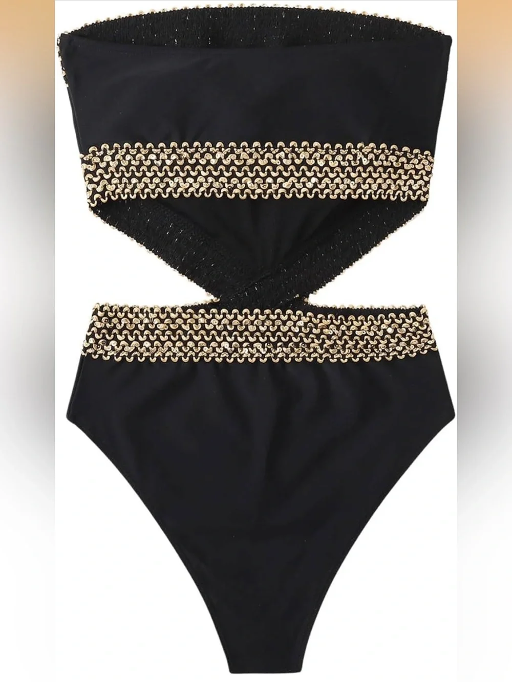 Stitch Detail Strapless One Piece Swimsuit Cut Out Bandeau XL. 2643/bb15-1